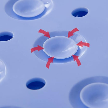 Anti Slip PVC Silicone Shower Bath Mat Non-Slippery Rubber Floormat Suction Cups Drain Hole & Anti Skid Floormat for Toilet Kitchen Bathroom Floor Rectangle (70 X 35cm) (Blue)