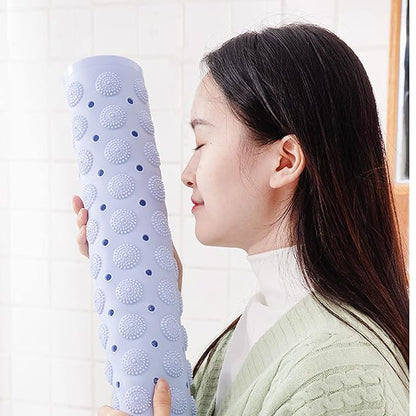 Anti Slip PVC Silicone Shower Bath Mat Non-Slippery Rubber Floormat Suction Cups Drain Hole & Anti Skid Floormat for Toilet Kitchen Bathroom Floor Rectangle (70 X 35cm) (Blue)