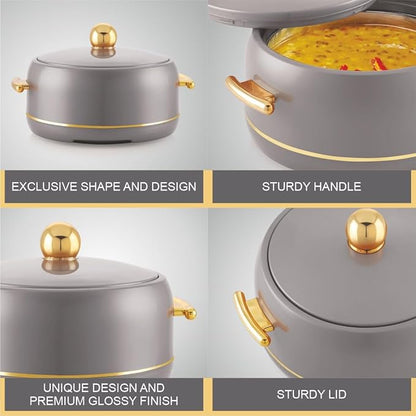 Modware Atlantis Casserole 2000ml Elegant Design Premium Hot Pot, Retains Temperature for Hours, Insulated Inner Steel Casserole for Roti, Hot Box for Home, Chapati Box, Serving Bowl with Lid (Grey)