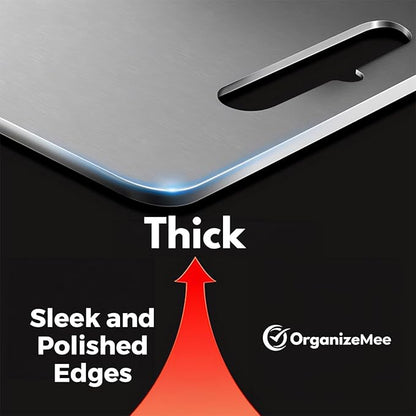 OrganizeMee Large Stainless Steel Cutting Board for Kitchen - Premium Vegetable and Fruit Cutter, Heavy-Duty Metal Chopping Board, Big Size Pad (36 cm X 25 cm)