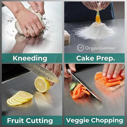 OrganizeMee Large Stainless Steel Cutting Board for Kitchen - Premium Vegetable and Fruit Cutter, Heavy-Duty Metal Chopping Board, Big Size Pad (36 cm X 25 cm)