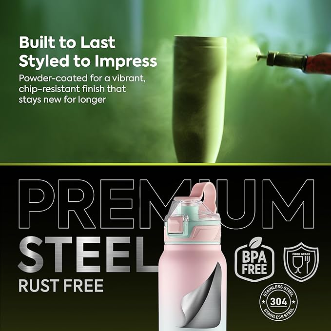 PEXPO Amaze 1000 ISI Certified Stainless Steel Vacuum Insulated Flask - 940ml | Double Wall | Flip Top Cap | Hot & Cold Water Bottle for Adults | Ideal for Home, Office, Gym, Outdoor - Pink&Green