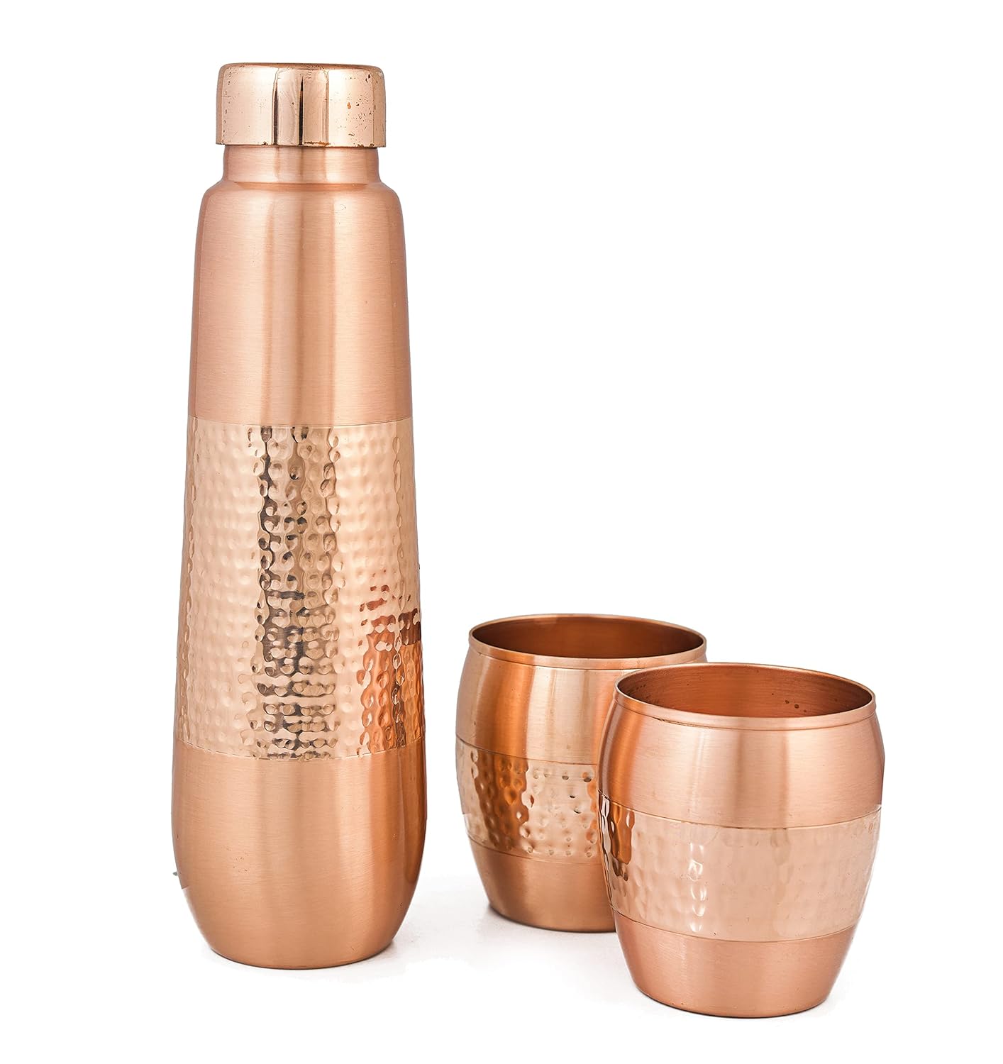 Pure Copper Water Bottle with Glass, Advanced Leak Protection, Durable and Rust Proof Tamba Bottle with 2 Glasses for Drinking, Perfect Stylish Office Carrying Bottles - 1000 Ml