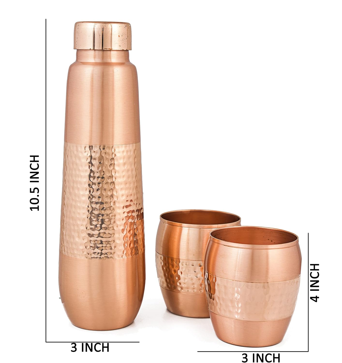 Pure Copper Water Bottle with Glass, Advanced Leak Protection, Durable and Rust Proof Tamba Bottle with 2 Glasses for Drinking, Perfect Stylish Office Carrying Bottles - 1000 Ml