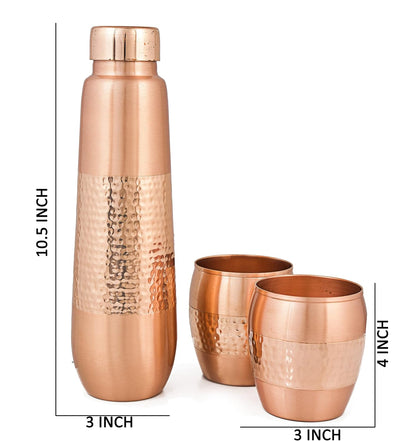 Pure Copper Water Bottle with Glass, Advanced Leak Protection, Durable and Rust Proof Tamba Bottle with 2 Glasses for Drinking, Perfect Stylish Office Carrying Bottles - 1000 Ml