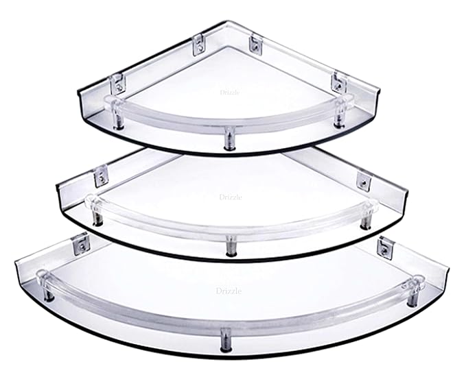 Corner Shelf Super Clear | Unbreakable Transparent Bathroom Shelves | Multipurpose Use (Size 7 inch, 9 inch, 11 inch) - Set of 1 (3 Pieces)