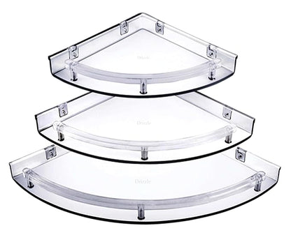 Corner Shelf Super Clear | Unbreakable Transparent Bathroom Shelves | Multipurpose Use (Size 7 inch, 9 inch, 11 inch) - Set of 1 (3 Pieces)