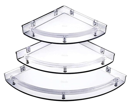 Corner Shelf Super Clear | Unbreakable Transparent Bathroom Shelves | Multipurpose Use (Size 7 inch, 9 inch, 11 inch) - Set of 1 (3 Pieces)