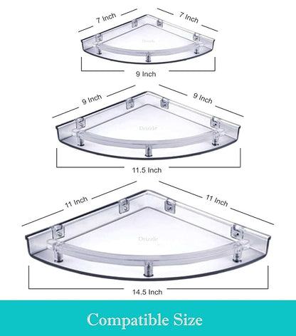Corner Shelf Super Clear | Unbreakable Transparent Bathroom Shelves | Multipurpose Use (Size 7 inch, 9 inch, 11 inch) - Set of 1 (3 Pieces)