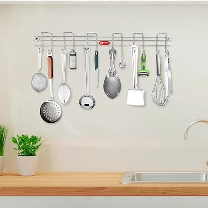 The Kitchen'S Best Steel Cutlery Holder | Spoon Hanger | Wall Mounted Stand - 12 Hooks | Stainless Steel | Multipurpose Stand For Wall| 1 Piece - Hanging Shelves