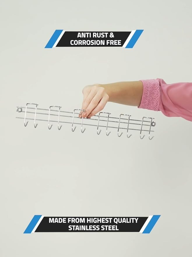 The Kitchen'S Best Steel Cutlery Holder | Spoon Hanger | Wall Mounted Stand - 12 Hooks | Stainless Steel | Multipurpose Stand For Wall| 1 Piece - Hanging Shelves