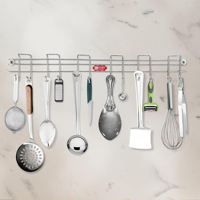 The Kitchen'S Best Steel Cutlery Holder | Spoon Hanger | Wall Mounted Stand - 12 Hooks | Stainless Steel | Multipurpose Stand For Wall| 1 Piece - Hanging Shelves