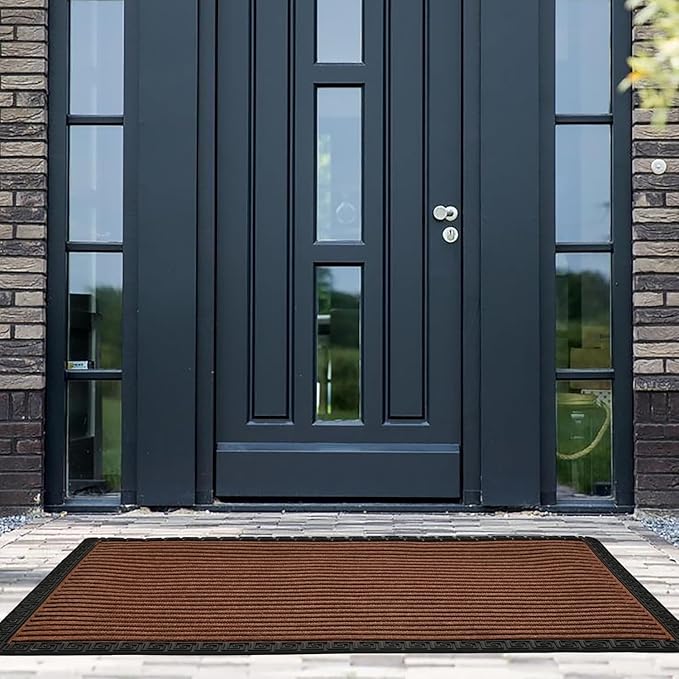 Premium Heavy Duty Front Door Mat 2x3 feet Non-Slip, Weather-Resistant & Durable Outdoor/Indoor Doormat Easy to Clean, Low Maintenance Entryway Rug for Home, Office (Glory Brown)