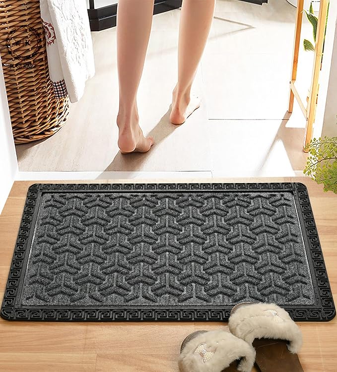 Indoor/Outdoor Heavy Duty Doormat Natural Rubber Sturdy for All Season Water Absorbent/dust Resistant Entrance Doormat for Elegant Look||Grey Browm combo60x40cm