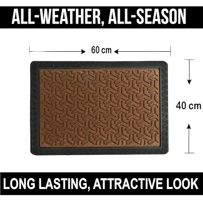 Indoor/Outdoor Heavy Duty Doormat Natural Rubber Sturdy for All Season Water Absorbent/dust Resistant Entrance Doormat for Elegant Look||Grey Browm combo60x40cm
