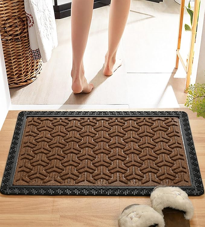 Indoor/Outdoor Heavy Duty Doormat Natural Rubber Sturdy for All Season Water Absorbent/dust Resistant Entrance Doormat for Elegant Look||Grey Browm combo60x40cm