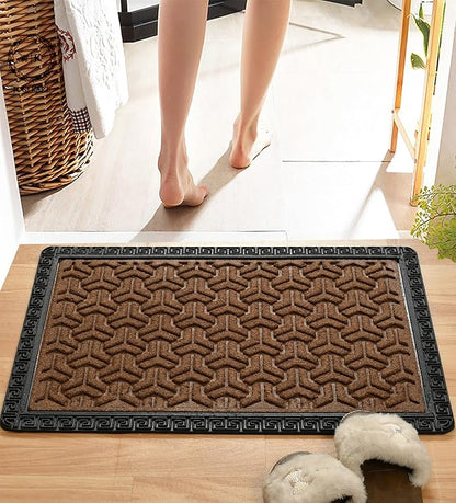 Indoor/Outdoor Heavy Duty Doormat Natural Rubber Sturdy for All Season Water Absorbent/dust Resistant Entrance Doormat for Elegant Look||Grey Browm combo60x40cm
