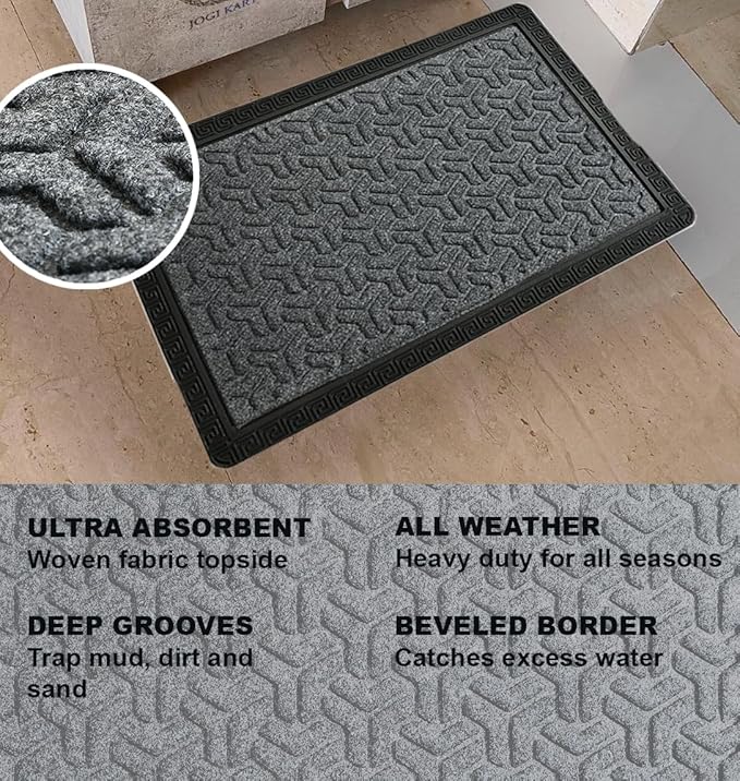 Indoor/Outdoor Heavy Duty Doormat Natural Rubber Sturdy for All Season Water Absorbent/dust Resistant Entrance Doormat for Elegant Look||Grey Browm combo60x40cm