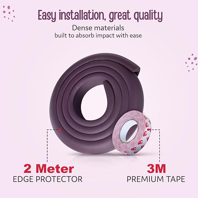 Baby Proofing Edge Corner Guards, Extra Thick 2 Meter, Furniture Corner Cushion for Child Safety, 3M Adhesive Tape, Corner Protector for Baby, Edge Guard Strips, Non Toxic, BPA Free, Brown