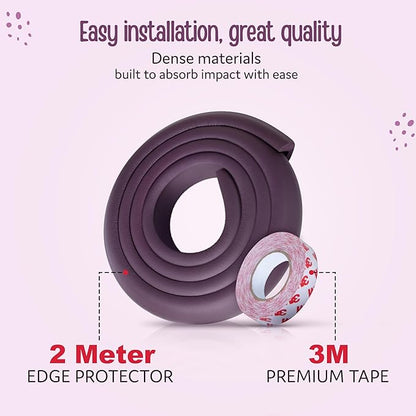 Baby Proofing Edge Corner Guards, Extra Thick 2 Meter, Furniture Corner Cushion for Child Safety, 3M Adhesive Tape, Corner Protector for Baby, Edge Guard Strips, Non Toxic, BPA Free, Brown