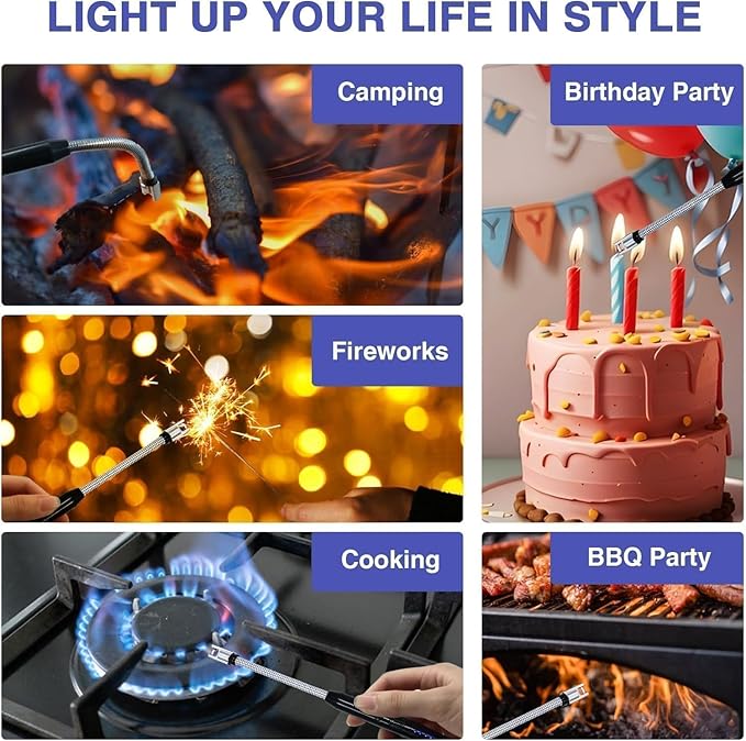 Gas Lighter for Kitchen Use | C-Type Rechargeable Electric Lighter Stove & Candle Lighter with USB Charging Port | 1 Year Warranty | 400 Uses in Single Charge