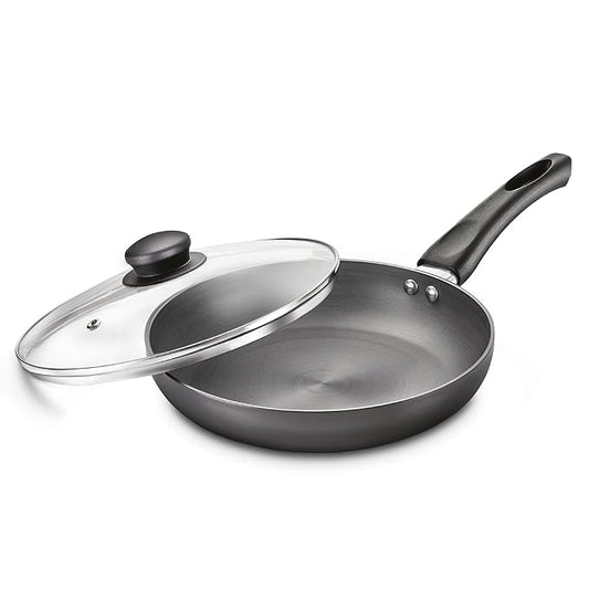 Judge by Prestige 24Cm (1.7L) Vista Hard Anodized Fry Pan with Glass Lid | Gas & Induction Compatible | Cool Touch Handle |Metal Spoon Friendly, Black
