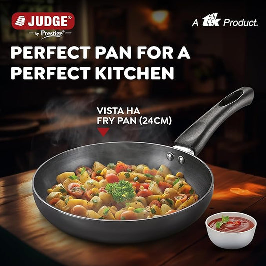 Judge by Prestige 24Cm (1.7L) Vista Hard Anodized Fry Pan with Glass Lid | Gas & Induction Compatible | Cool Touch Handle |Metal Spoon Friendly, Black