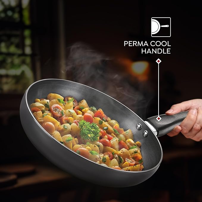 Judge by Prestige 24Cm (1.7L) Vista Hard Anodized Fry Pan with Glass Lid | Gas & Induction Compatible | Cool Touch Handle |Metal Spoon Friendly, Black