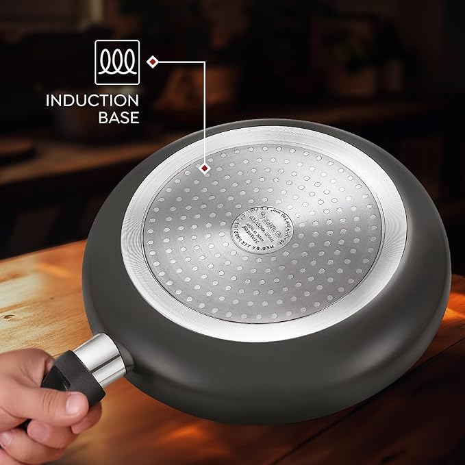 Judge by Prestige 24Cm (1.7L) Vista Hard Anodized Fry Pan with Glass Lid | Gas & Induction Compatible | Cool Touch Handle |Metal Spoon Friendly, Black