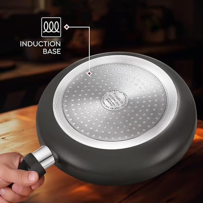 Judge by Prestige 24Cm (1.7L) Vista Hard Anodized Fry Pan with Glass Lid | Gas & Induction Compatible | Cool Touch Handle |Metal Spoon Friendly, Black