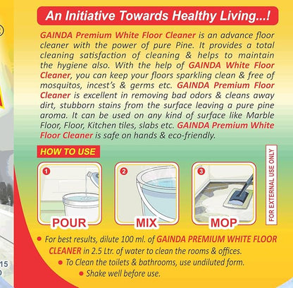 Gainda Premium White Floor Cleaner Disinfectant Phenyl Liquid Surface Cleaner for Hospitals, Homes, Offices & Commercial Use Removes Dirt, Stains & Germs - 1 L. pack of 4