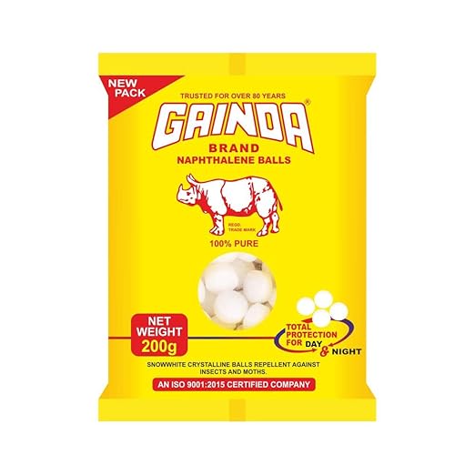 GAINDA Naphthalene Balls White Kapoor Goli Stain-free Anti-Insect, Repellant Mothballs Sanitary Cubes for Cloth Wardrobe, Almirah, Bookshelves, Cupboards & Drawers - 200 Gm, White
