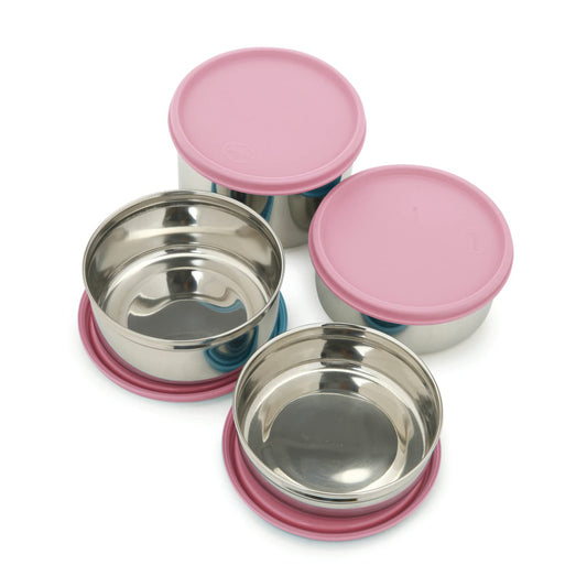 Gluman Steel Lunch Box | 4 Steel Containers with BPA-Free Lids (500 ml, 350 ml, 350 ml & 250 ml) | Ideal for Office, School, College | Leakproof Insulated with Fabric Bag (Pink)