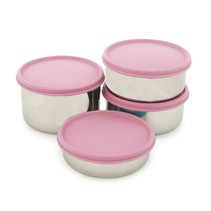 Gluman Steel Lunch Box | 4 Steel Containers with BPA-Free Lids (500 ml, 350 ml, 350 ml & 250 ml) | Ideal for Office, School, College | Leakproof Insulated with Fabric Bag (Pink)