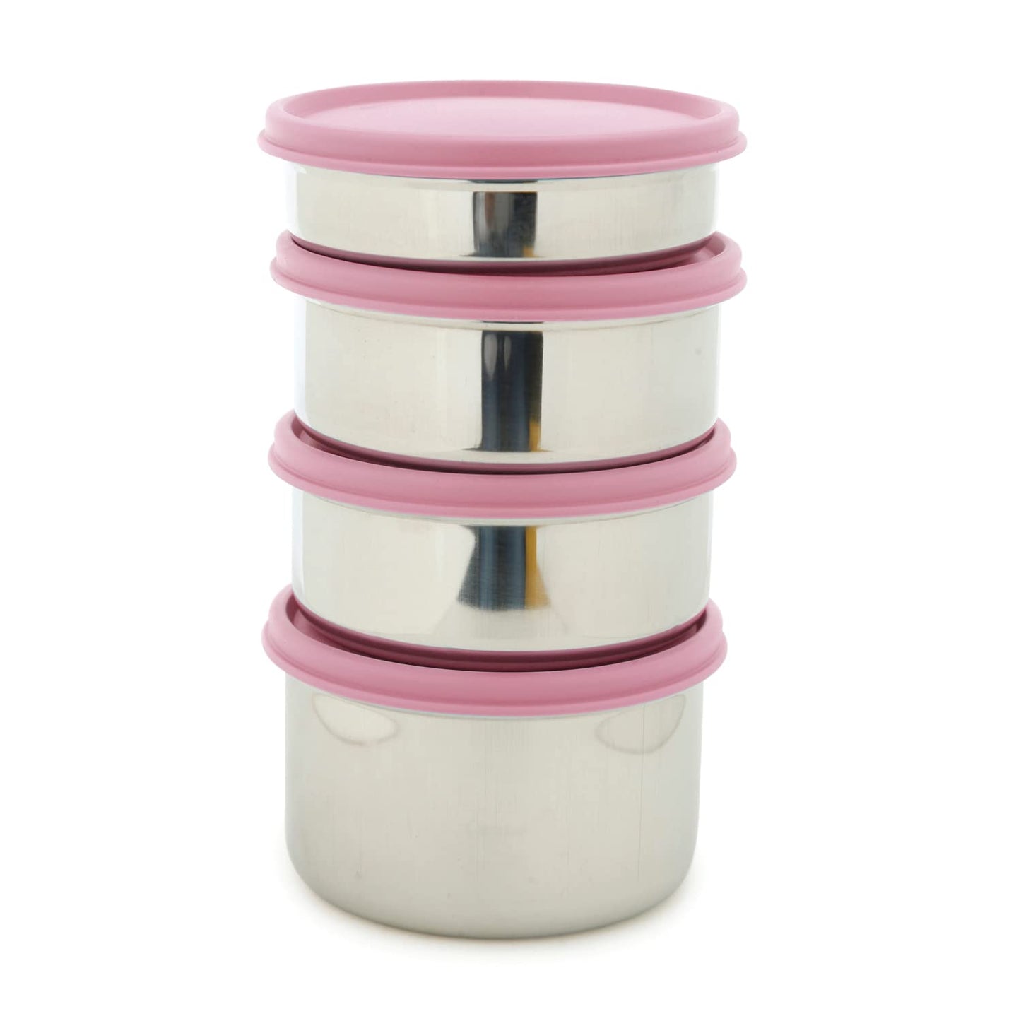 Gluman Steel Lunch Box | 4 Steel Containers with BPA-Free Lids (500 ml, 350 ml, 350 ml & 250 ml) | Ideal for Office, School, College | Leakproof Insulated with Fabric Bag (Pink)