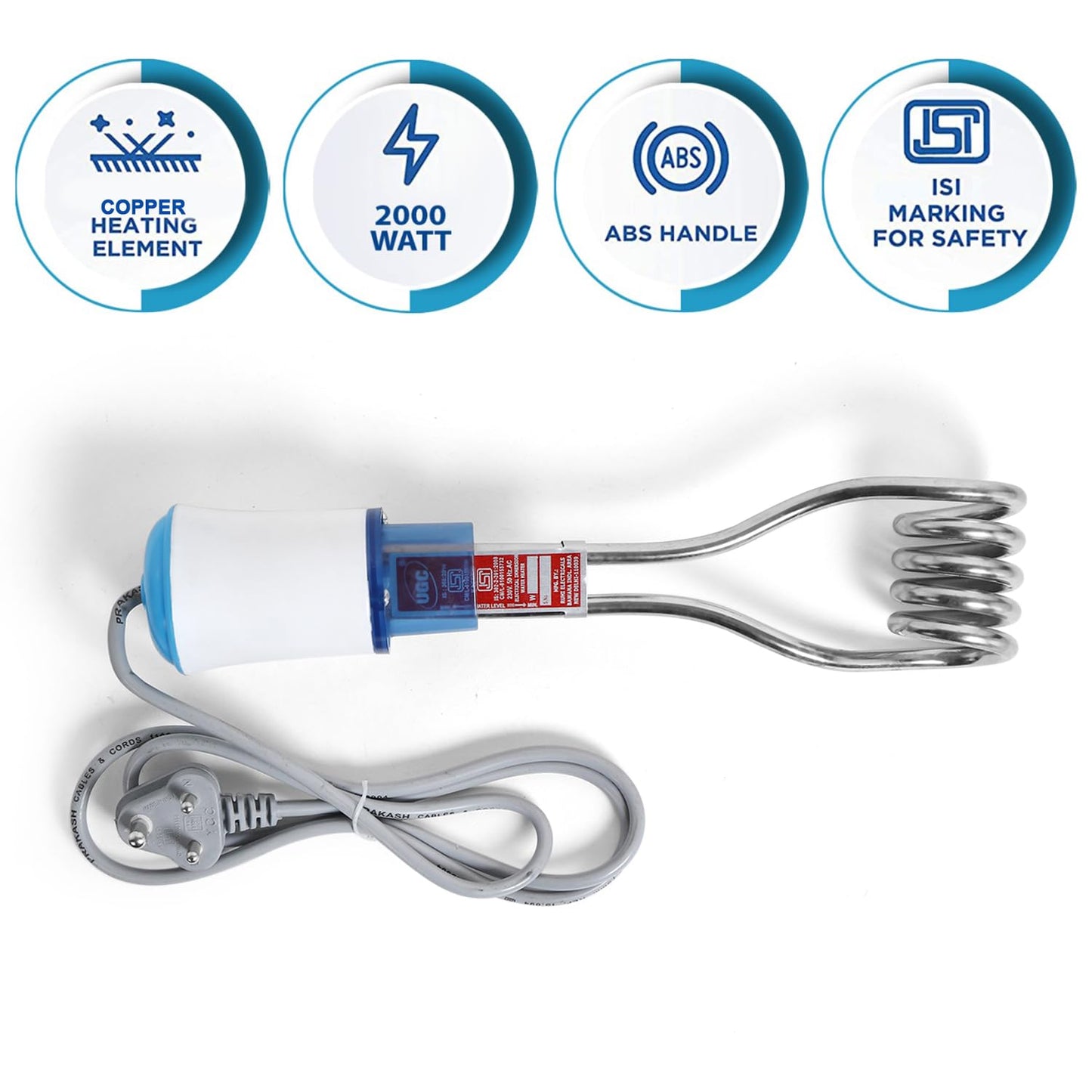 Copper Immersion Rod 2000 Watts Water Heater Rod For Home- Shockproof/Waterproof With Isi Approved Turbo-Heat Pro Technology For Rapid Heating (1 Year Warranty