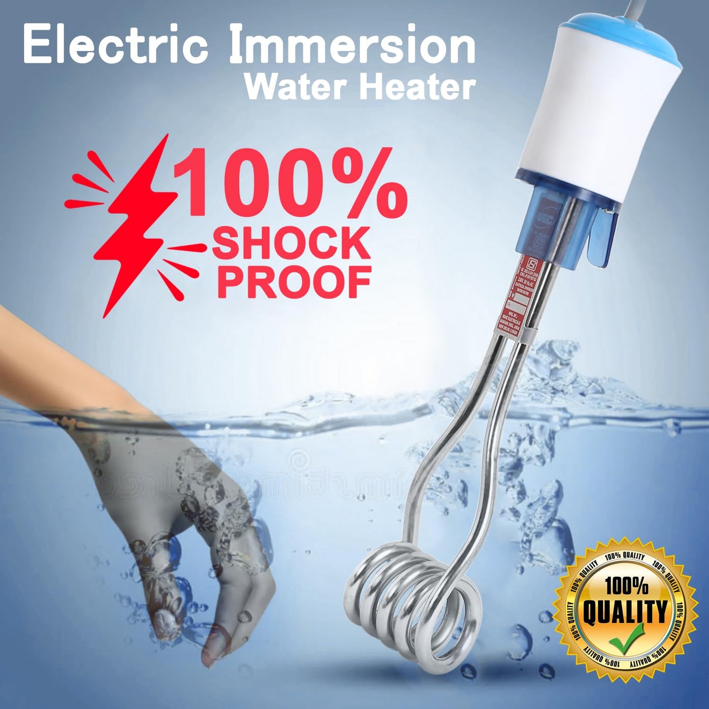 Copper Immersion Rod 2000 Watts Water Heater Rod For Home- Shockproof/Waterproof With Isi Approved Turbo-Heat Pro Technology For Rapid Heating (1 Year Warranty