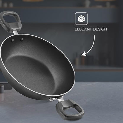 Judge by Prestige 26Cm (3.2L) Everyday Non-Stick Kadhai | Low Oil Cooking | Easy to Clean | Cool Touch Handles, Black