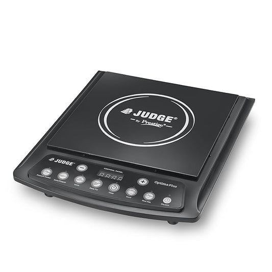Judge by Prestige 1600Watts Optima Plus Induction Cooktop | Pre-Set Indian Menu Options | Timer Function | Push Butoon | Easy to Clean Design, Black