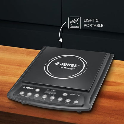 Judge by Prestige 1600Watts Optima Plus Induction Cooktop | Pre-Set Indian Menu Options | Timer Function | Push Butoon | Easy to Clean Design, Black