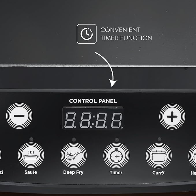 Judge by Prestige 1600Watts Optima Plus Induction Cooktop | Pre-Set Indian Menu Options | Timer Function | Push Butoon | Easy to Clean Design, Black