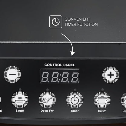 Judge by Prestige 1600Watts Optima Plus Induction Cooktop | Pre-Set Indian Menu Options | Timer Function | Push Butoon | Easy to Clean Design, Black
