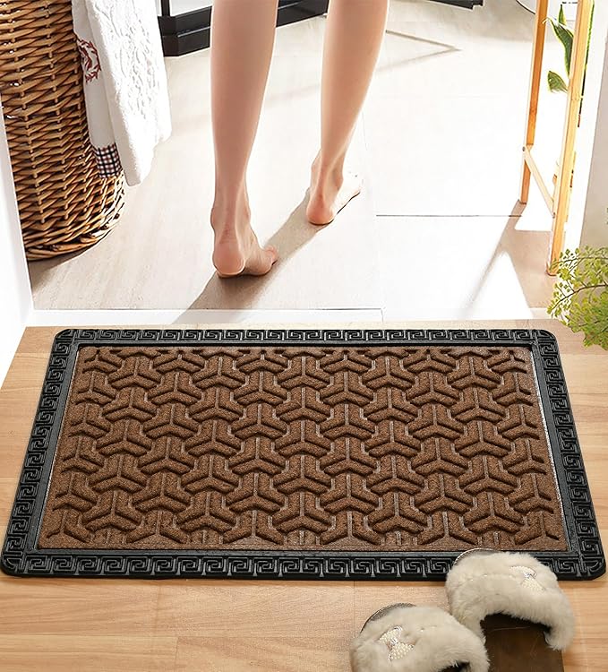 Rectangular Indoor/Outdoor Heavy Duty Doormat Natural Rubber Sturdy For All Season Water Absorbent/Dust Resistant Entrance Doormat For Elegant Look||Brown60X40Cm