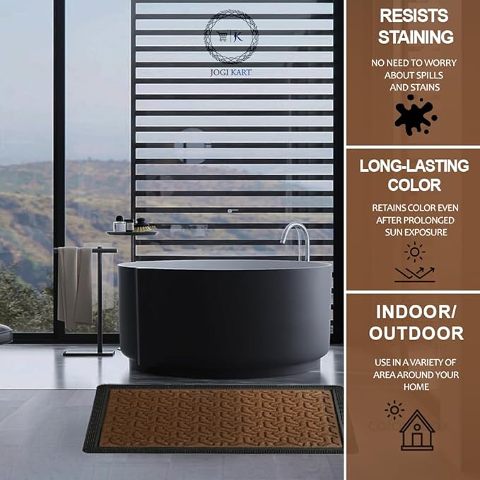 Rectangular Indoor/Outdoor Heavy Duty Doormat Natural Rubber Sturdy For All Season Water Absorbent/Dust Resistant Entrance Doormat For Elegant Look||Brown60X40Cm