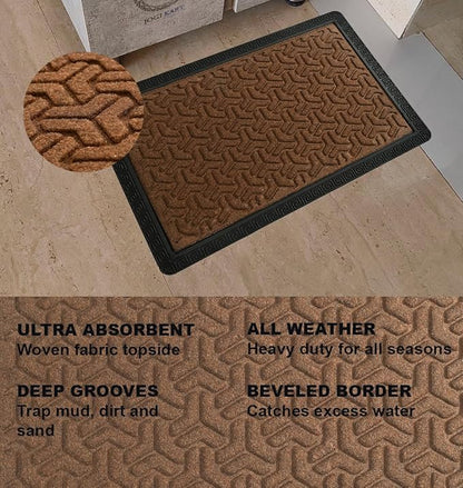 Rectangular Indoor/Outdoor Heavy Duty Doormat Natural Rubber Sturdy For All Season Water Absorbent/Dust Resistant Entrance Doormat For Elegant Look||Brown60X40Cm