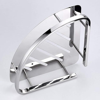 Self-Adhesive No Drill SS304 Grade Stainless Steel Bathroom Corner Rack, Bathroom Shelf and Rack Stand for Kitchen, Drill Free Wall-Mounted Bathroom Accessories (Chrome Finish) Pack of 2