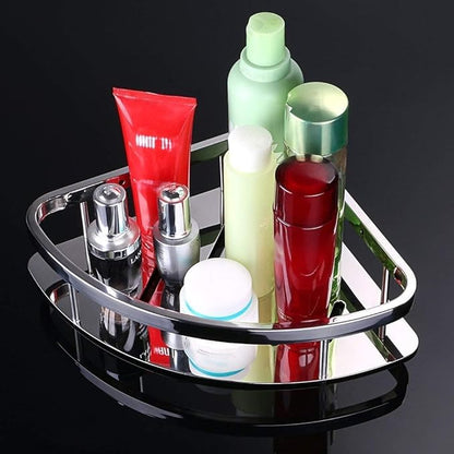 Self-Adhesive No Drill SS304 Grade Stainless Steel Bathroom Corner Rack, Bathroom Shelf and Rack Stand for Kitchen, Drill Free Wall-Mounted Bathroom Accessories (Chrome Finish) Pack of 2