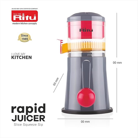 RITU Rapid Portable Juicer Machine for Home | Manual Hand Juicer for Fruits & Vegetables | Handle & Vacuum Locking System | Easy to Use | Shake & Fruit Juicer for All Fruits | Compact & Durable Design