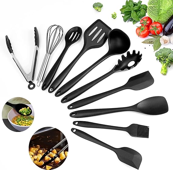 DnD Enterprise multicolors Silicone Kitchen Utensils Spatula Spoon Set12 Pcs with knife set Kitchen Tool Set (Multicolor, Cooking Spoon, Brush, Tong, Ladle, Whisk, Spatula)