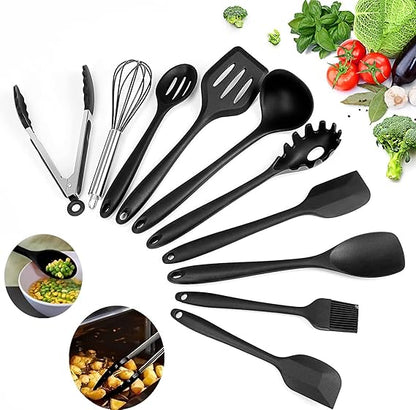 DnD Enterprise multicolors Silicone Kitchen Utensils Spatula Spoon Set12 Pcs with knife set Kitchen Tool Set (Multicolor, Cooking Spoon, Brush, Tong, Ladle, Whisk, Spatula)